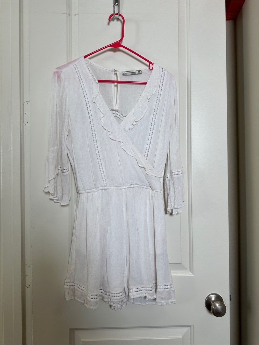 Abercrombie & Fitch White Ruffled V-Neck Romper